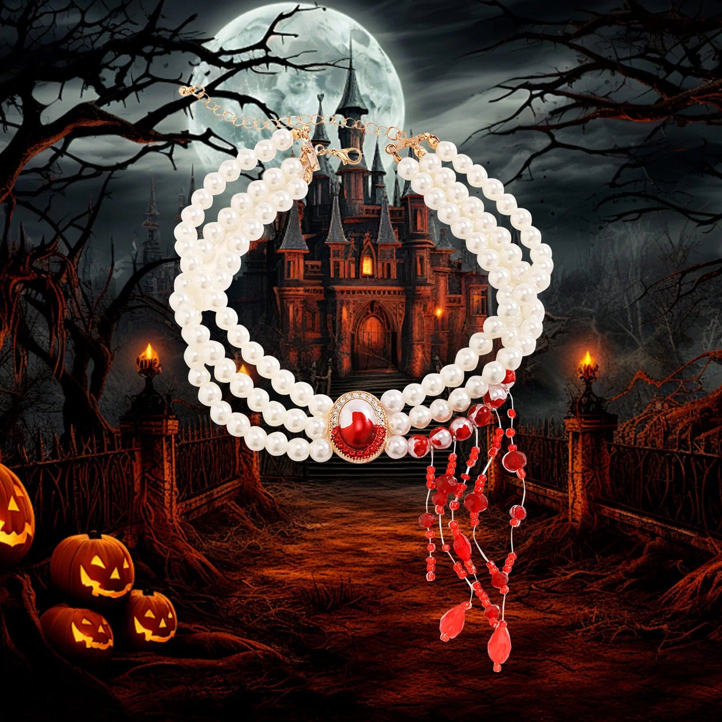 Halloween Pearl Collar Retro Gothic Style